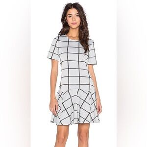 Windowpane Short Sleeve Midi Dress in Grey